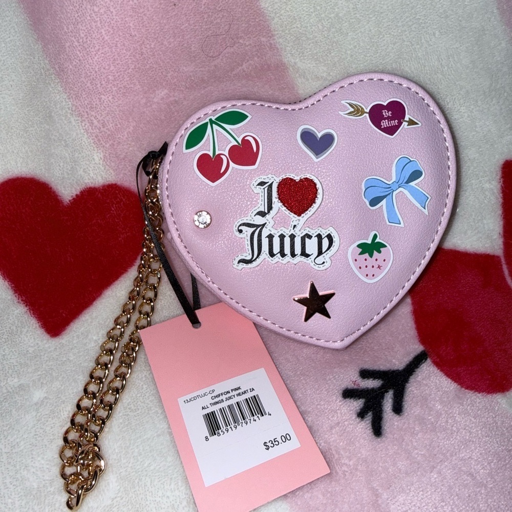 NWT Juicy Couture All Things Juicy Heart-Shaped Coin Purse in Chiffon Pink